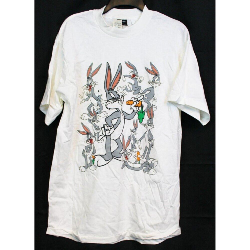 VTG 90's Warner Bros White Bugs Bunny T-Shirt sz L Looney Tunes Cartoon Graphic